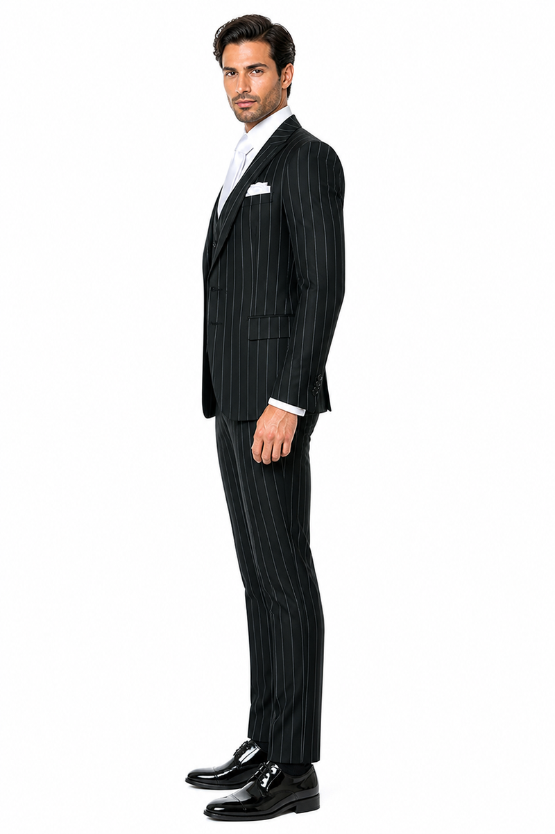Rossi Man MAX RM1727 Slim Fit 3-Piece Suit – Stylish Tailored Green Pinstripe Suit for Men