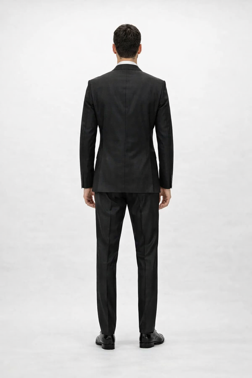 Rossiman Black Suit for Men – Classic 1-Button Peak Lapel Jacket & Double-Breasted Vest