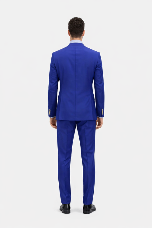 Rossiman Royal Blue Suit for Men – Classic 1-Button Peak Lapel Jacket & Double-Breasted Vest