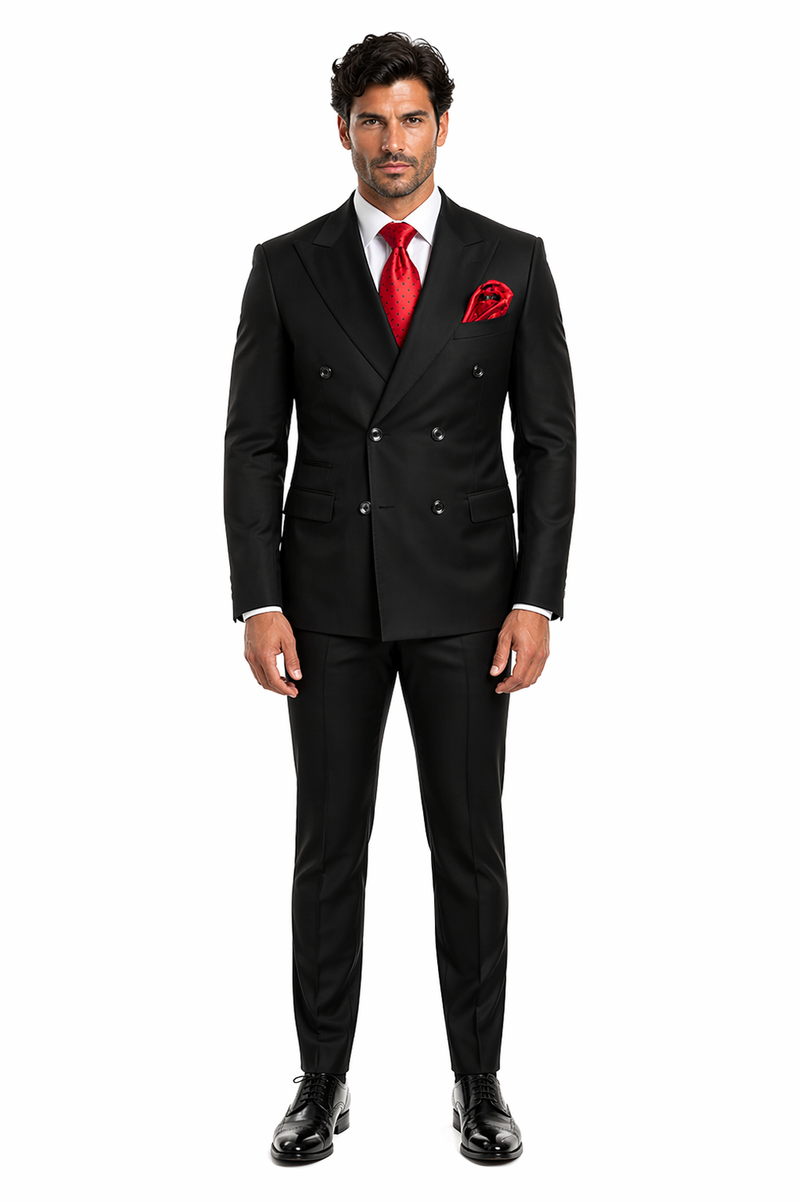 Rossiman Mens Formal Black Slim Fit Suit - 3-Piece with Stylish Vest & Trousers