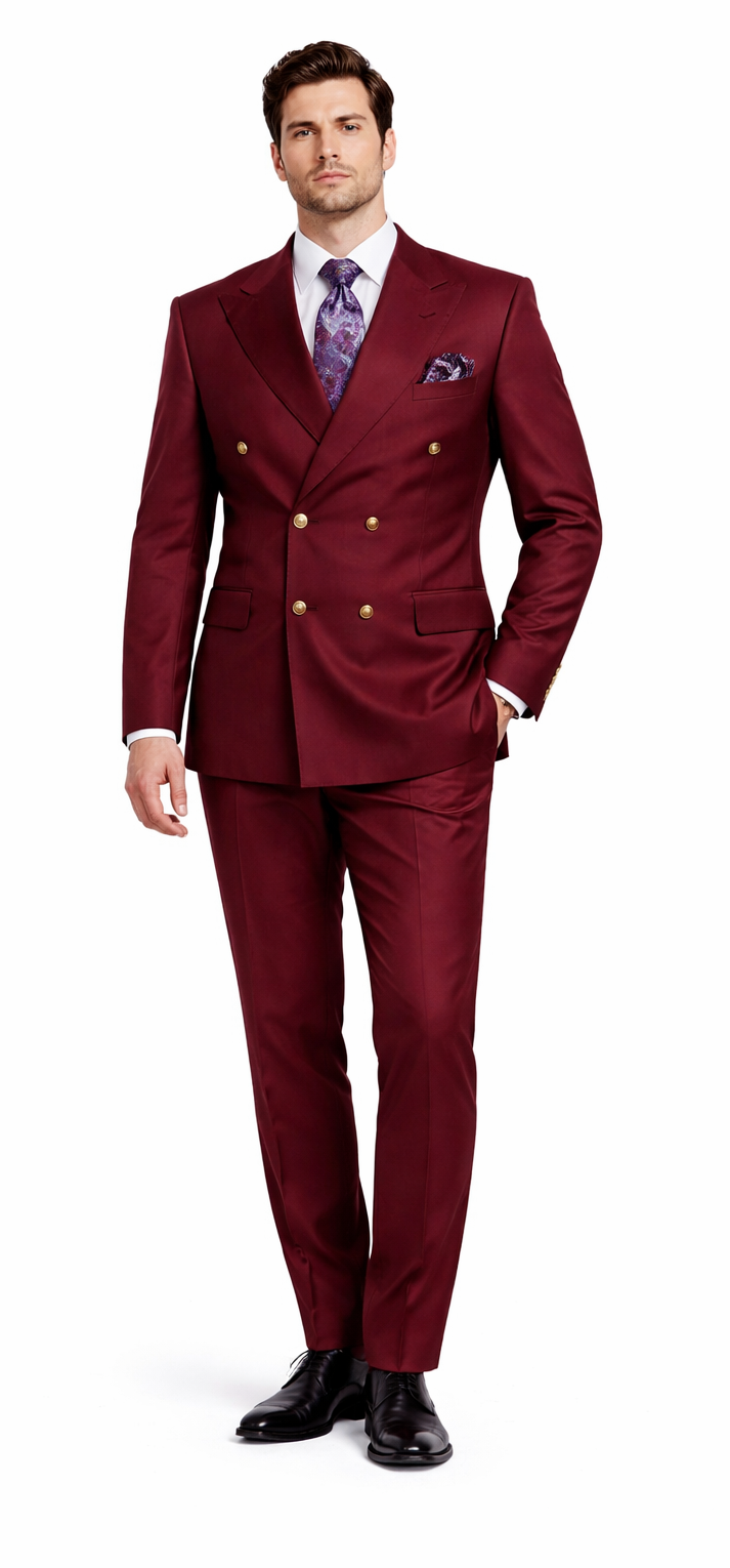 Rossiman Men's Burgundy Slim Fit Formal Suit – Modern Double-Breasted Jacket