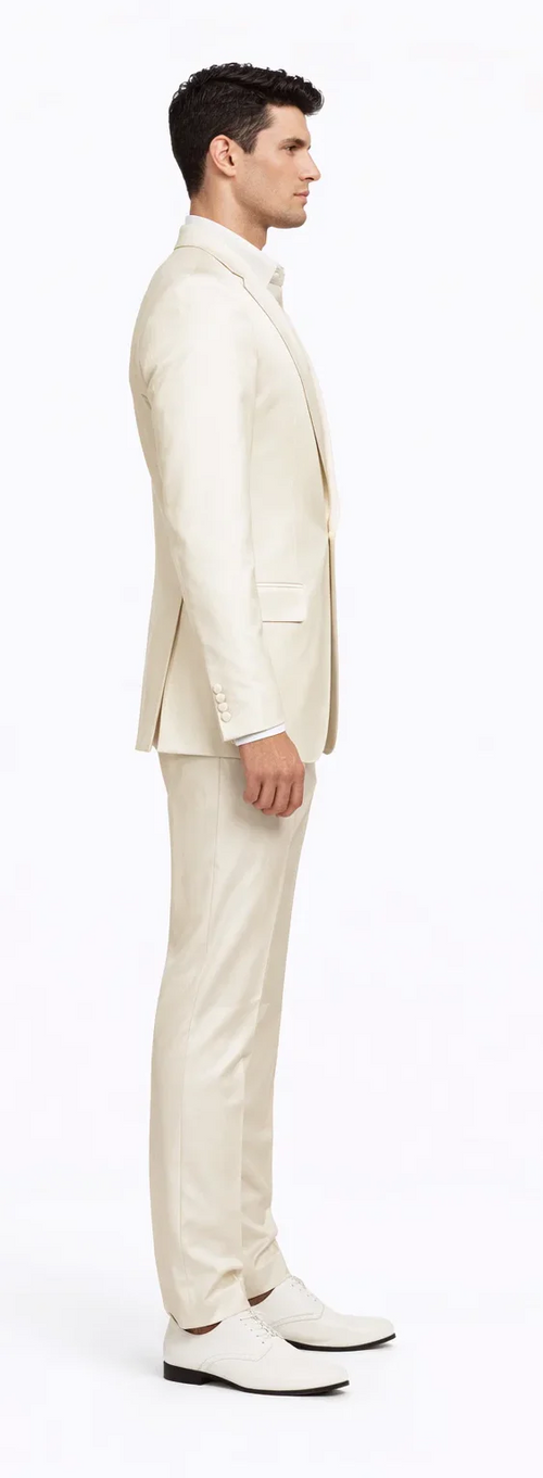 Rossiman Mens Cream Sateen Suit - Elegant Glossy Formalwear