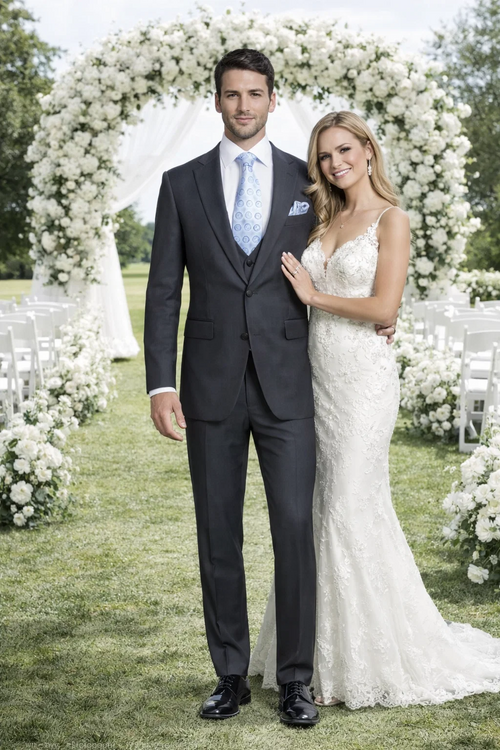 Rossiman Men's Dark Gray Slim Fit Suit – 3-Piece Vested Set with Flat Front Pants