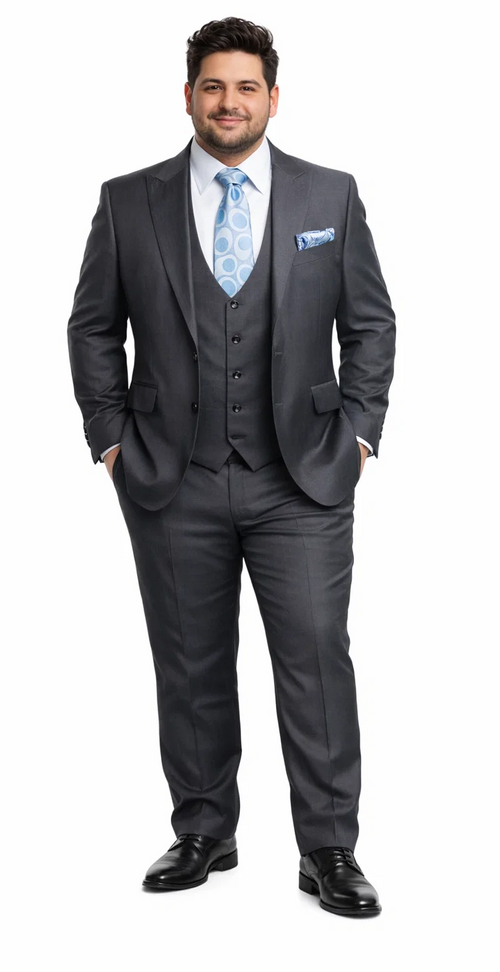 Rossiman Men's Dark Gray Slim Fit Suit – 3-Piece Vested Set with Flat Front Pants