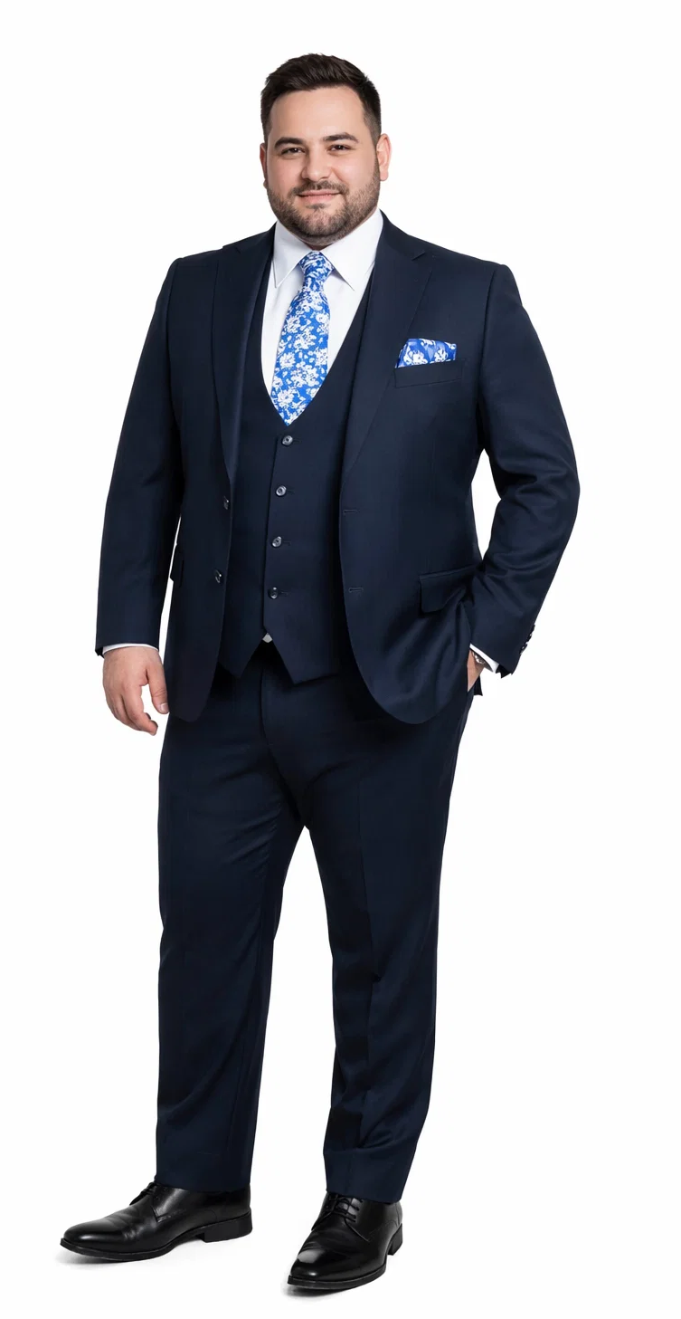 Rossiman Mens Formal Blue Suit - Slim Fit Design with Vest and Trousers