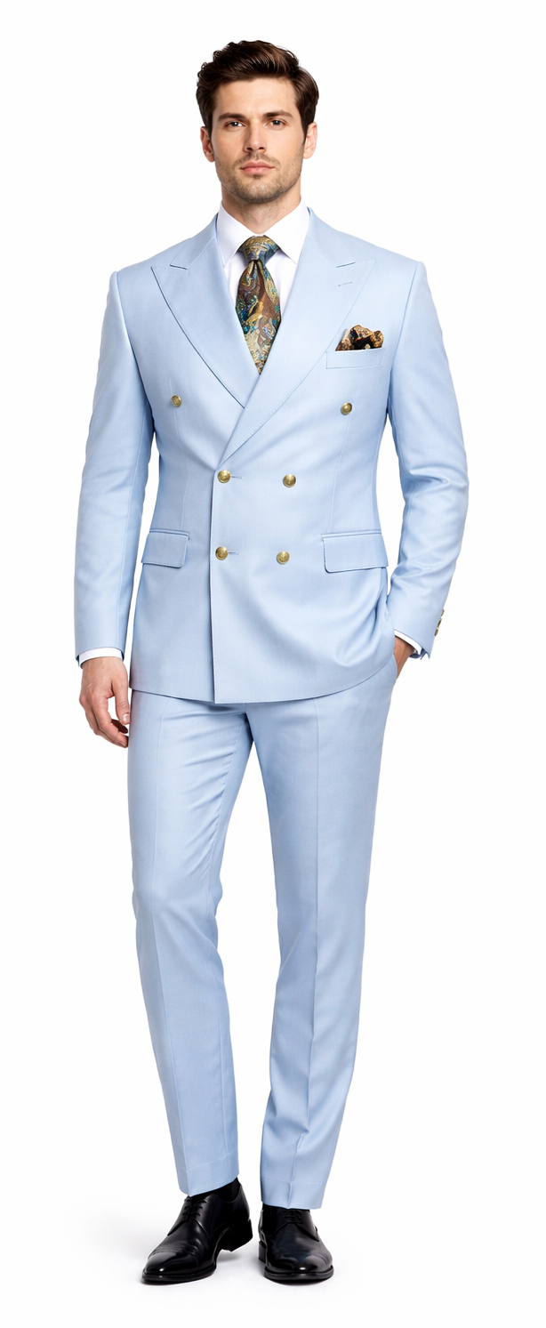 Rossiman Mens Light Blue Slim Fit Suit Elegant Double-Breasted Design