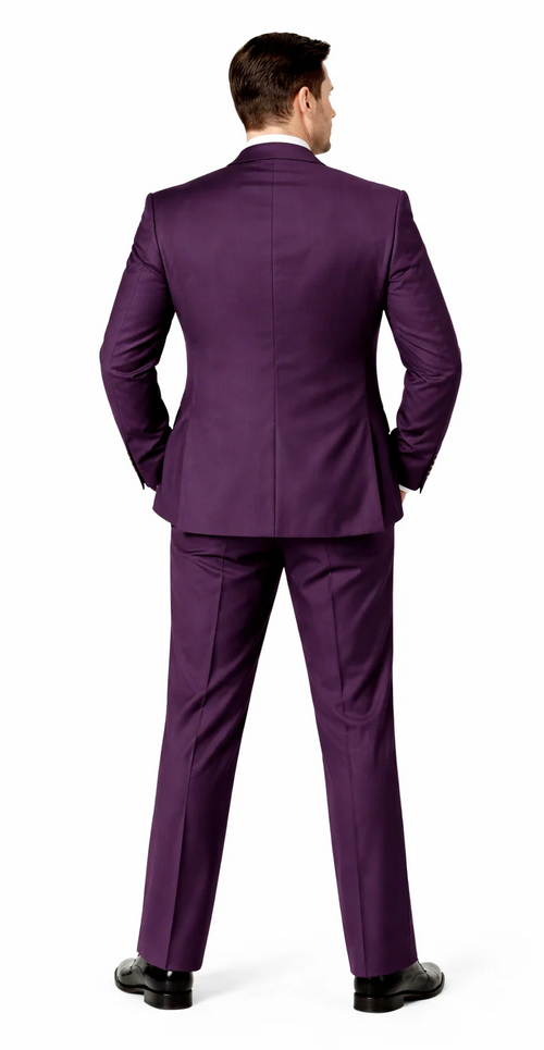Rossiman Mens Plum Purple Suit - Gold Buttoned Double-Breasted Elegance