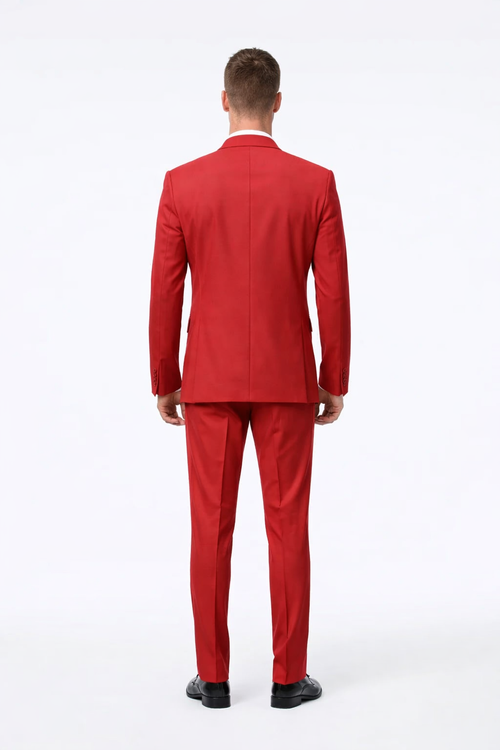 Rossiman Men's Red Suit – Stylish 1-Button Peak Lapel Jacket & Double-Breasted Vest