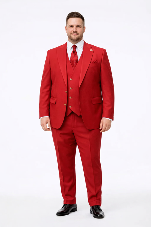 Rossiman Men's Red Suit – Stylish 1-Button Peak Lapel Jacket & Double-Breasted Vest