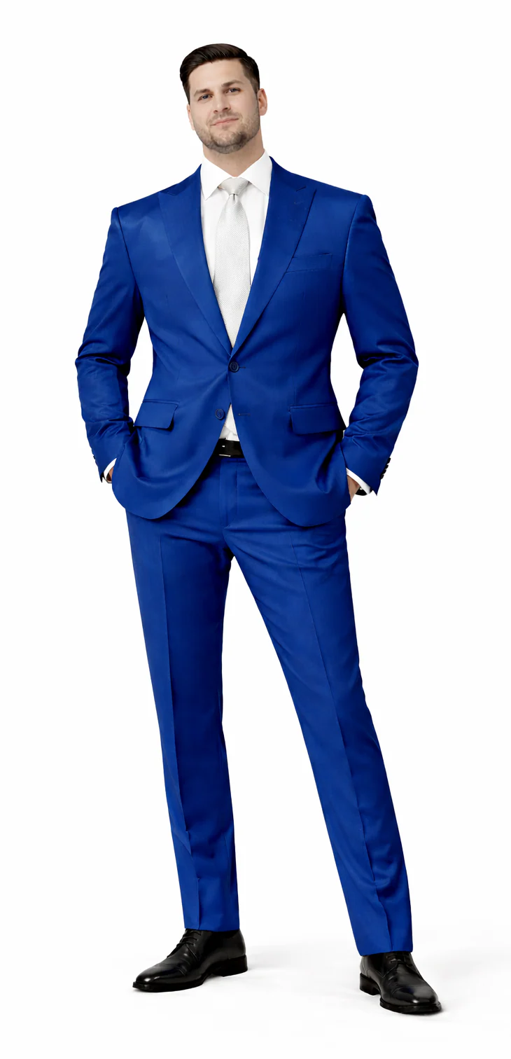 Rossiman Mens Royal Blue Glossy Sateen Suit Bold & Refined Look