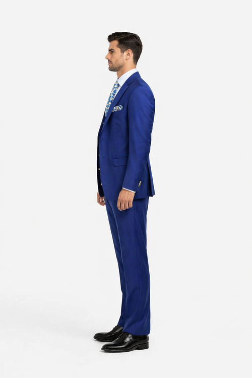Rossiman Men’s Royal Blue Slim Fit Suit – Sophisticated Double-Breasted Design