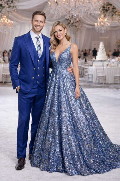 Rossiman Men’s Royal Blue Slim Fit Suit – Sophisticated Double-Breasted Design