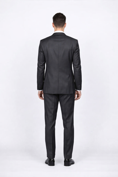 Rossiman Men's Slim Fit Gray Wool Suit – 1-Button Peak Lapel Jacket & Tapered Low-Rise Pants