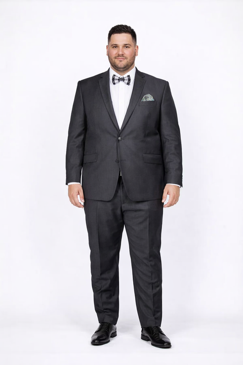 Rossiman Men's Slim Fit Gray Wool Suit – 1-Button Peak Lapel Jacket & Tapered Low-Rise Pants