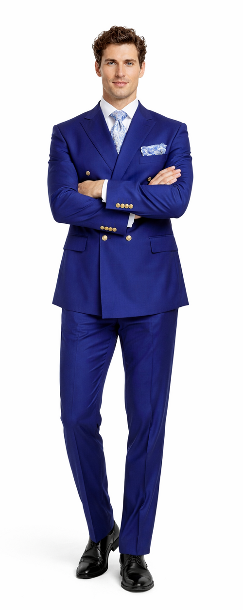 Rossiman Men's Slim Fit Royal Blue Suit – Double-Breasted Elegance