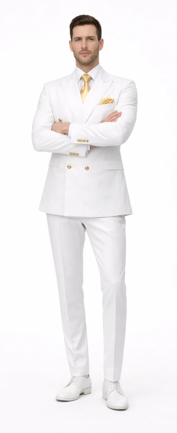 Rossiman Men's White Slim Fit Suit – Double-Breasted 3-Piece Formal Ensemble
