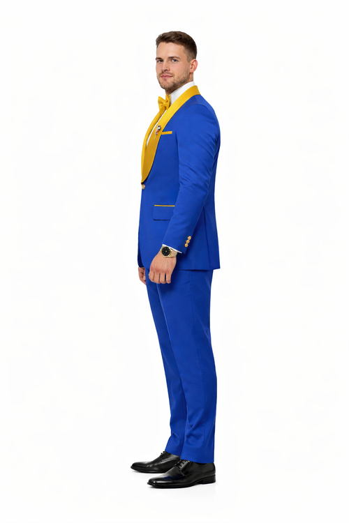 Royal Blue and Gold Tuxedo Suit With Bowtie
