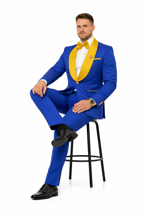 Royal Blue and Gold Tuxedo Suit With Bowtie