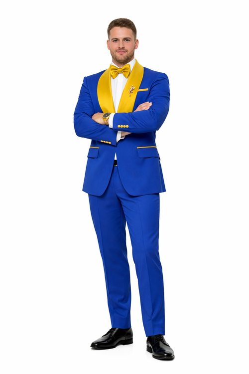 Royal Blue and Gold Tuxedo Suit With Bowtie