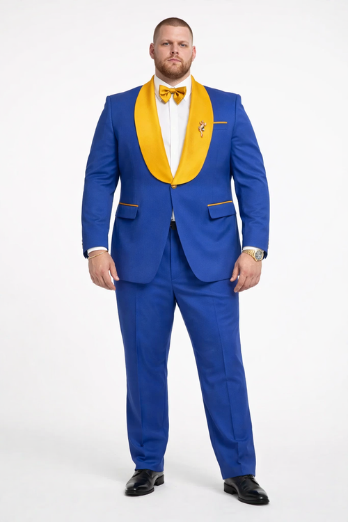 Royal Blue and Gold Tuxedo Suit With Bowtie
