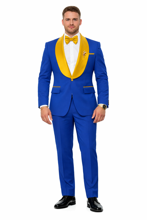 Royal Blue and Gold Tuxedo Suit With Bowtie