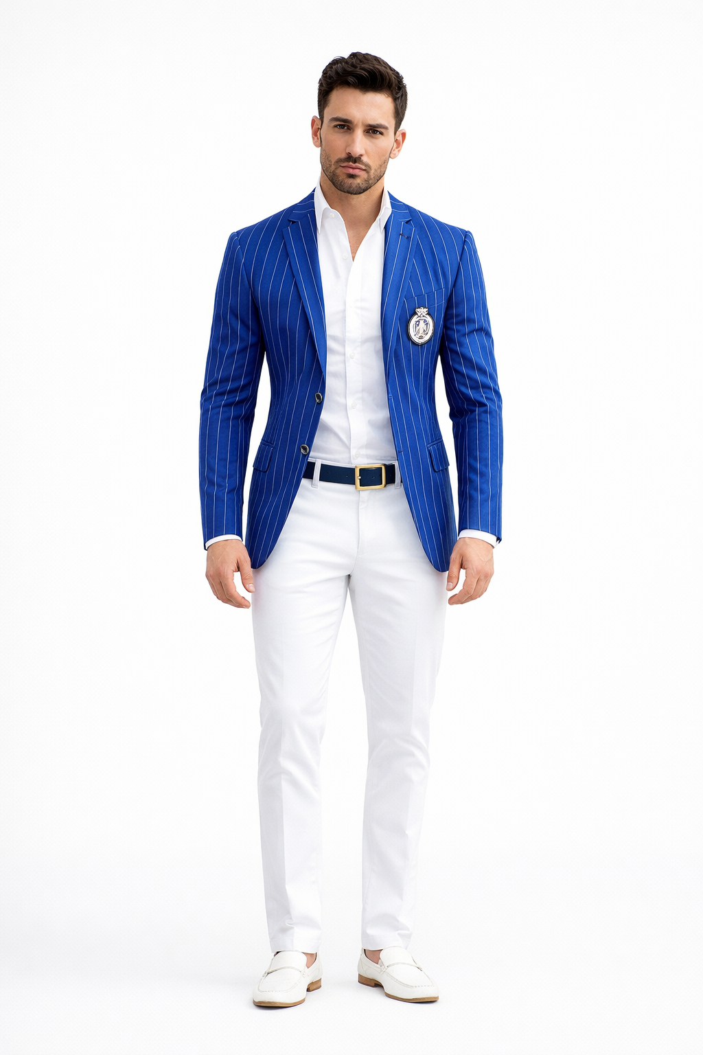 Royal Blue Pinstripe Blazer With White Pants - Suit Party Blazer