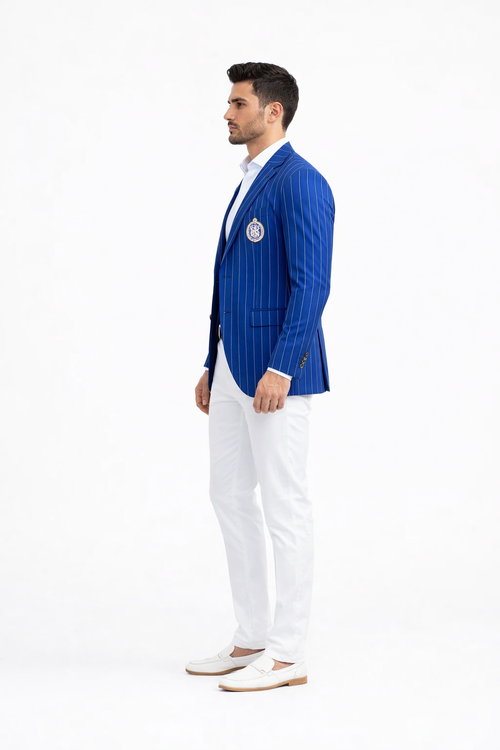 Royal Blue Pinstripe Blazer With White Pants - Suit Party Blazer