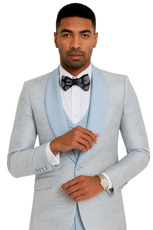 2025 Prom Special Blue Tuxedo Suit w/ Double-Breasted Vest by Tazzio