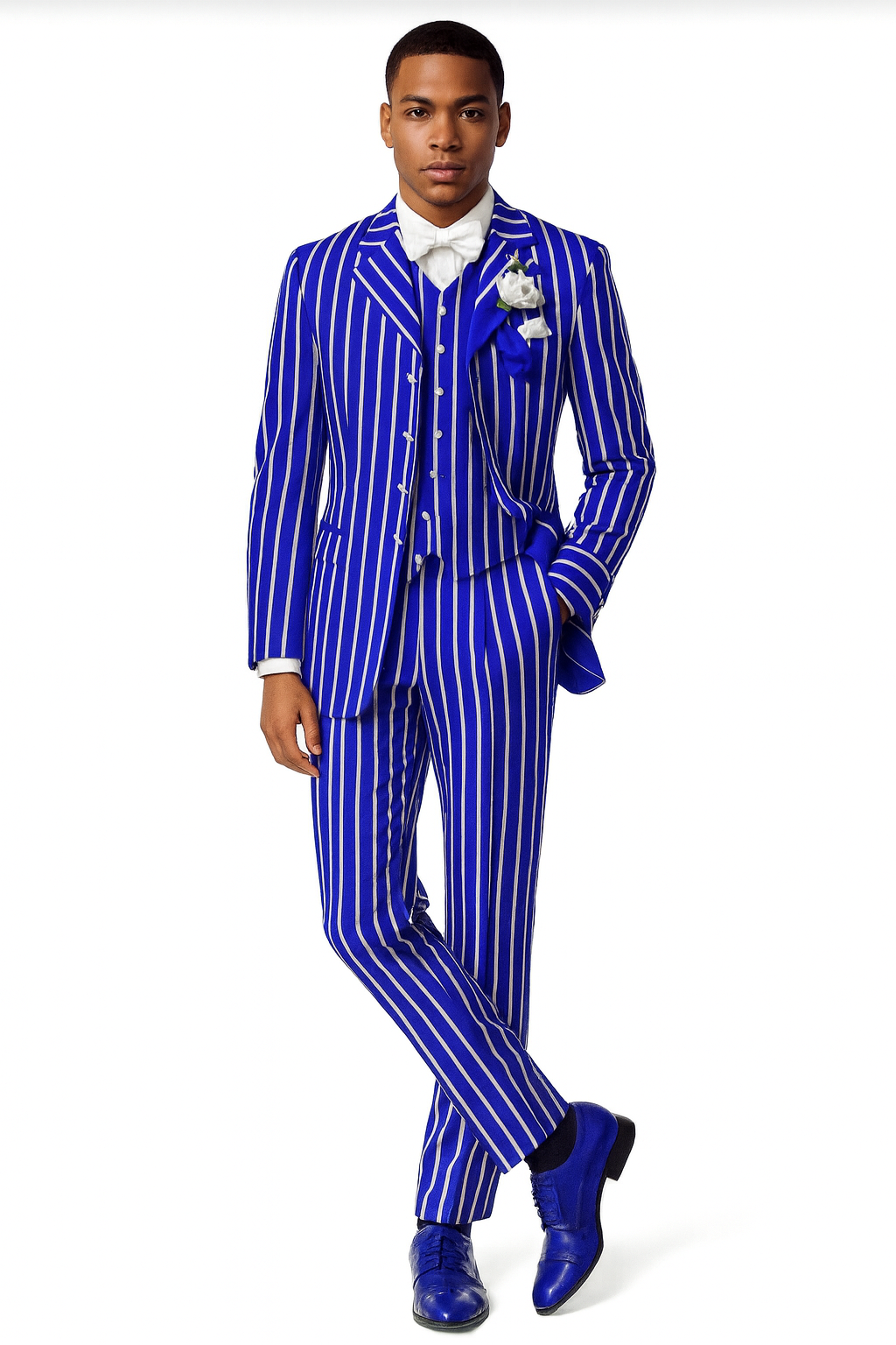 Royal Blue Pinstripe Suit - Light Blue Stripe Suit For Men - Gangster 1920s Style