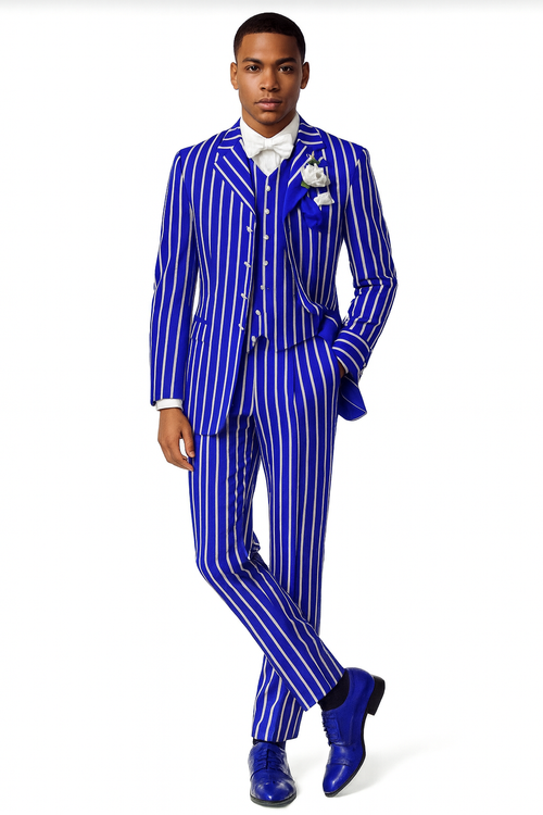 Royal Blue Pinstripe Suit - Light Blue Stripe Suit For Men - Gangster 1920s Style