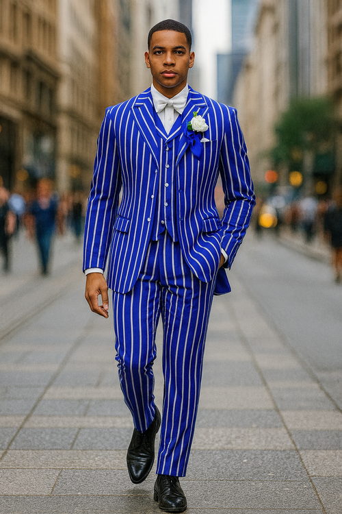 Royal Blue Pinstripe Suit - Light Blue Stripe Suit For Men - Gangster 1920s Style