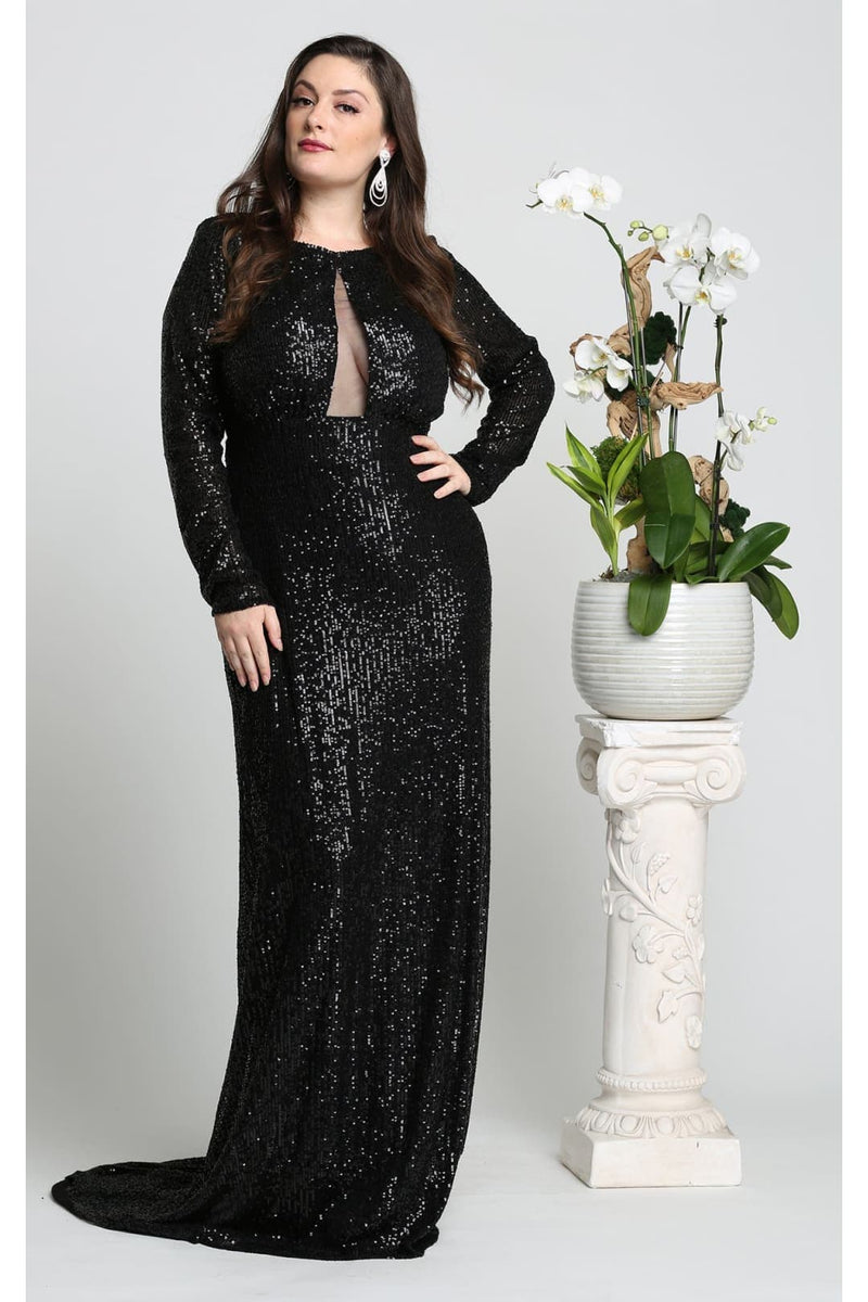 Long Sleeve Stretchy Red Carpet Sequin Formal Dress
