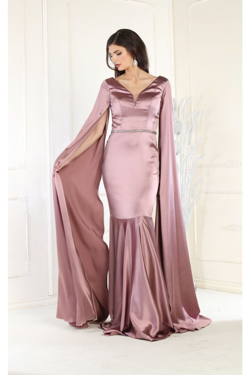 V-Neck Cape Sleeve Mermaid Formal Evening Dress