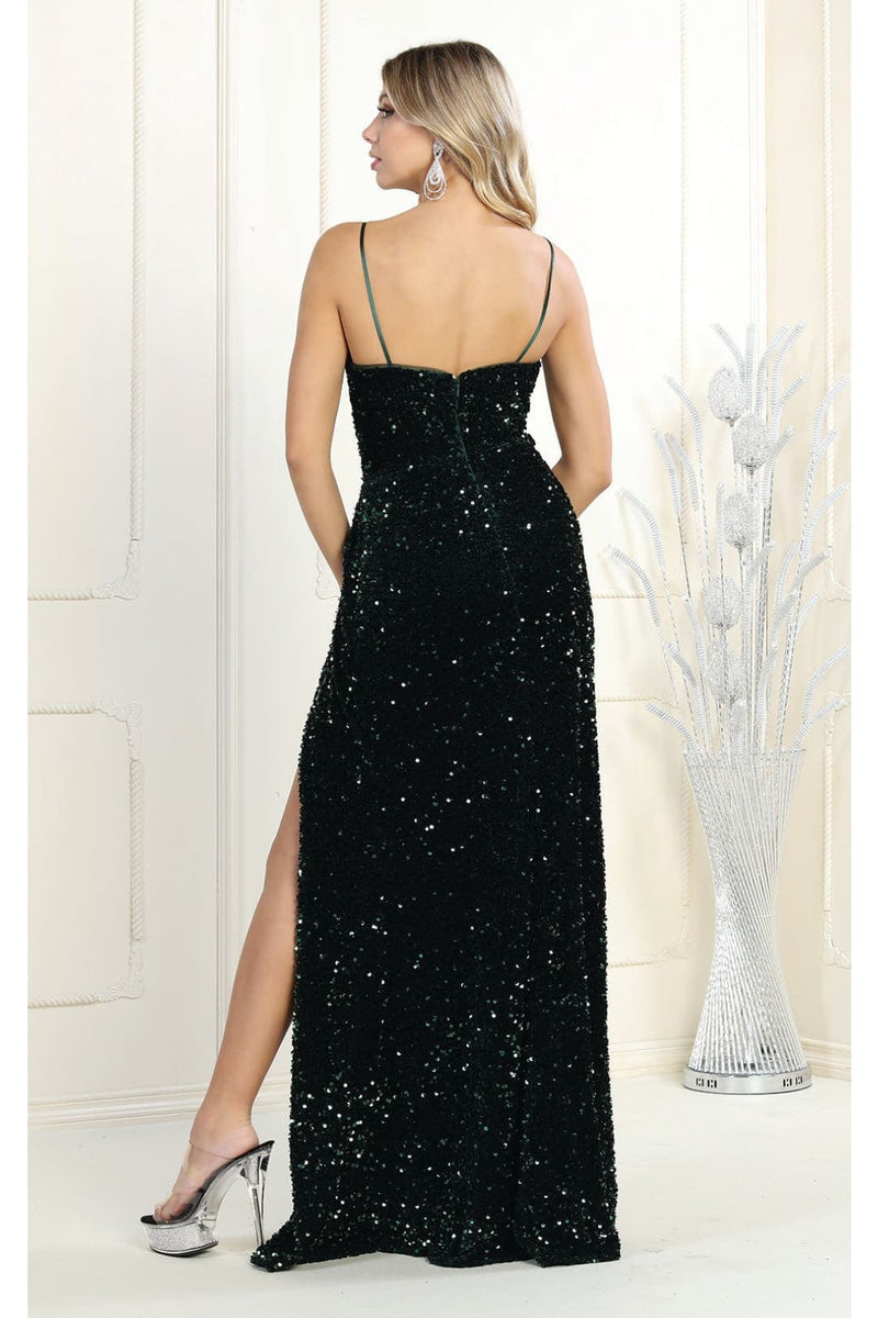 Royal Queen RQ7986 V-Neck Long Sequin Sheath Dress