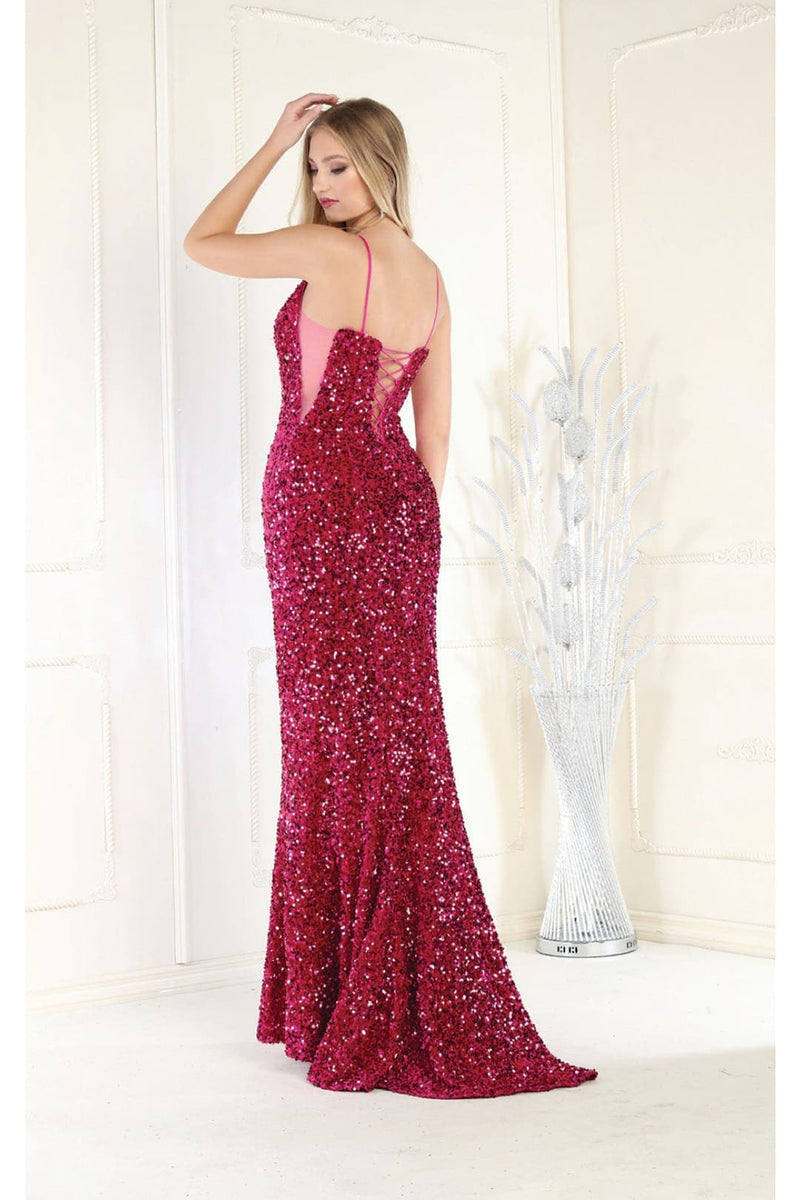 Royal Queen RQ7987 Corset Back Sheath Long Sequin Red Carpet Prom Gown