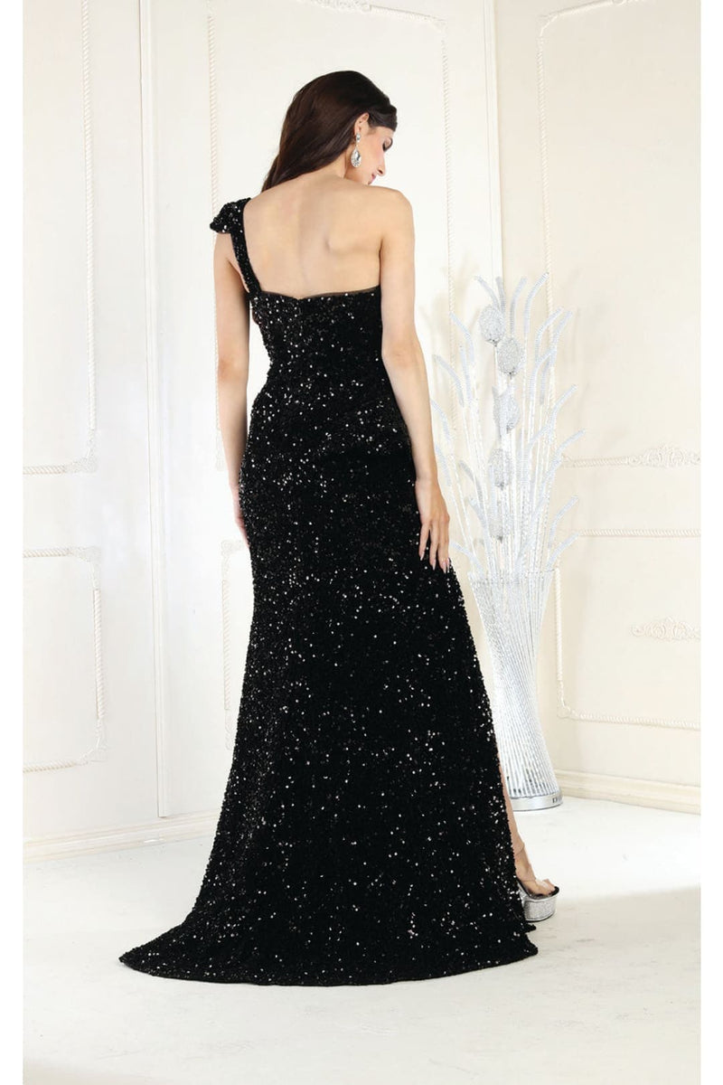 Royal Queen RQ8003 Stretch Sequin Velvet Sweep Train Long Prom Dress