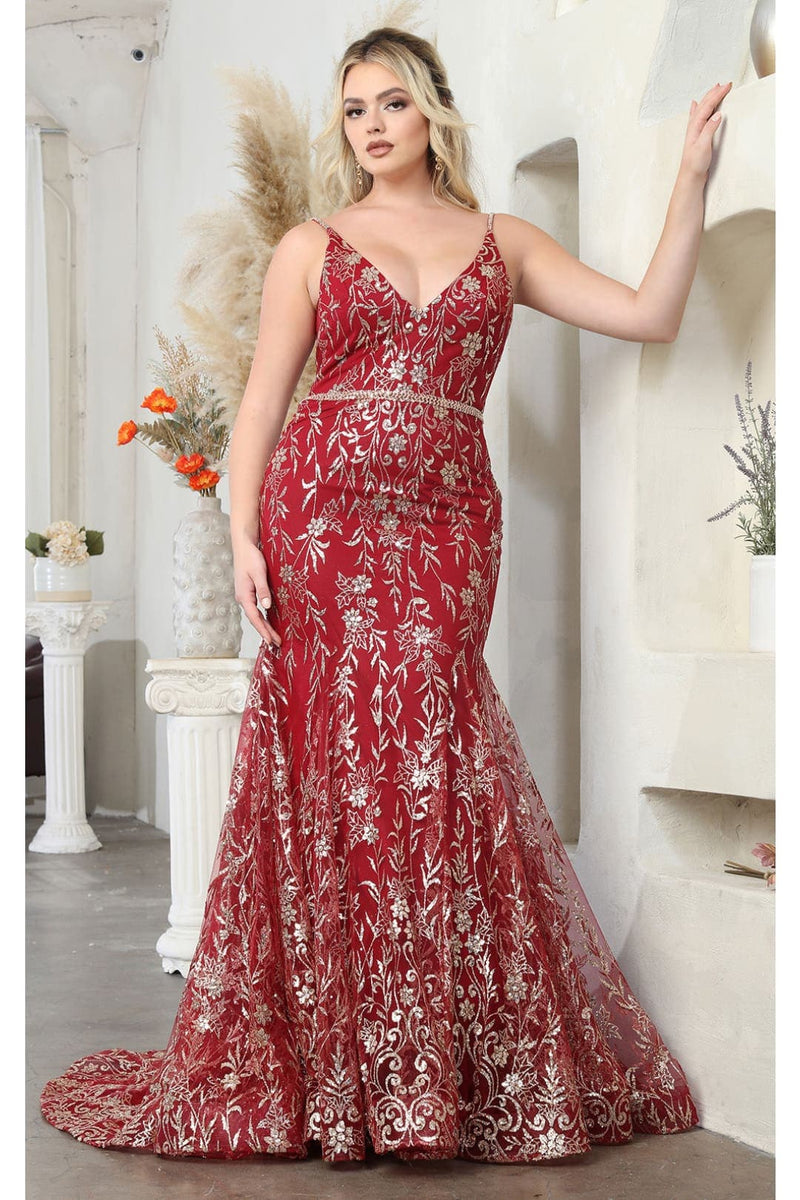 Royal Queen RQ8017 V-upper Back Sheer Sides Glitter Prom Gown