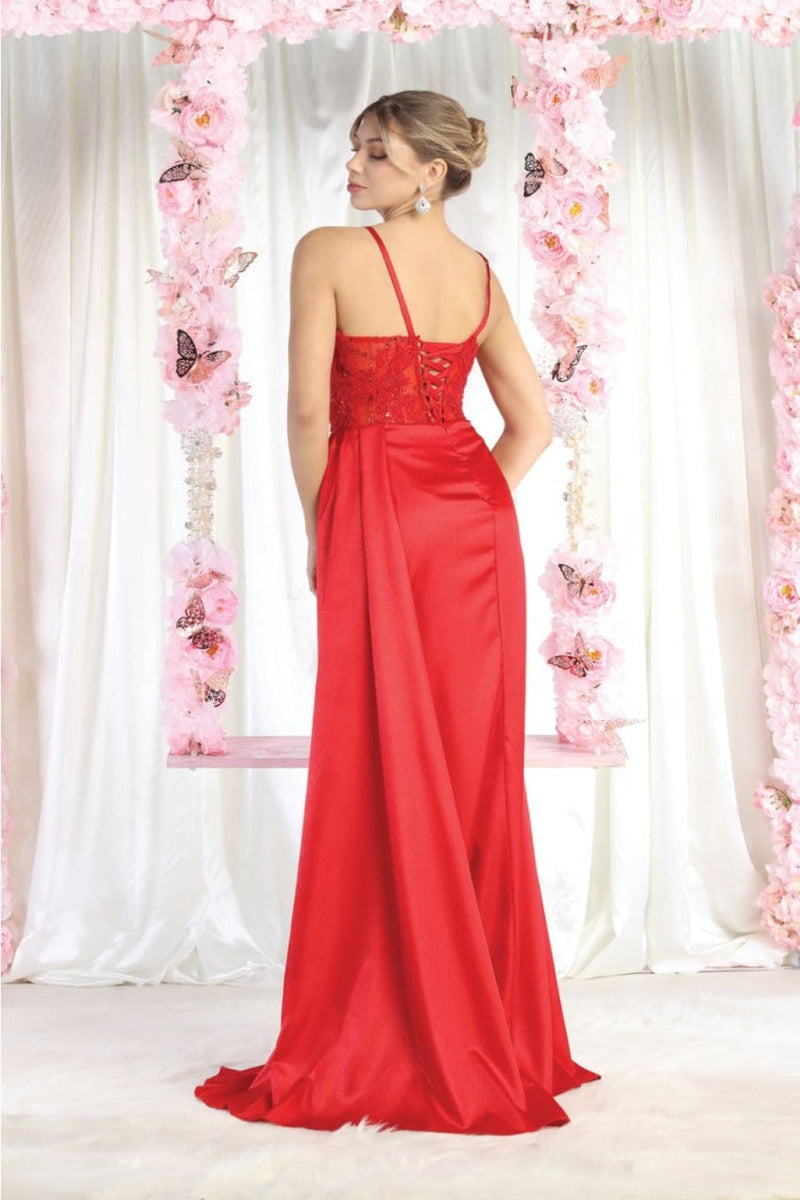 Royal Queen RQ8020 Sleeveless Sheer Side Sash Evening Gown