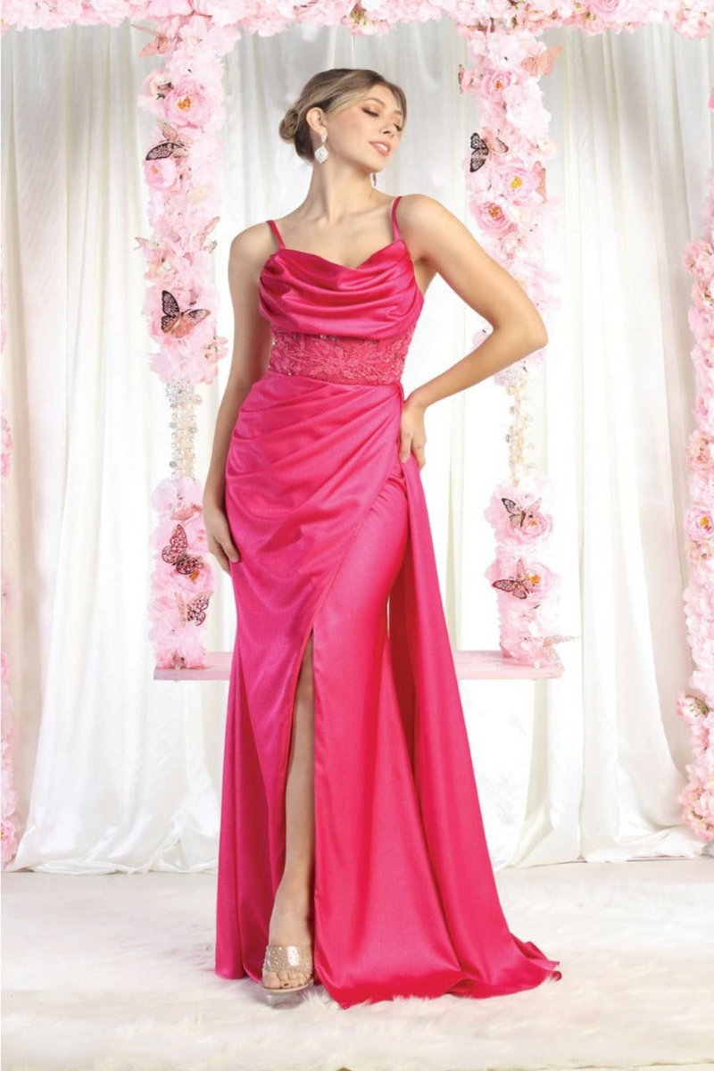 Royal Queen RQ8020 Sleeveless Sheer Side Sash Evening Gown