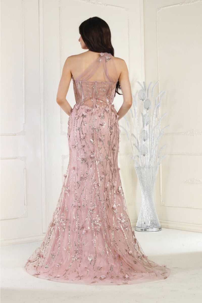 Royal Queen RQ8027 Illusion One Shoulder Embellished Evening Gown