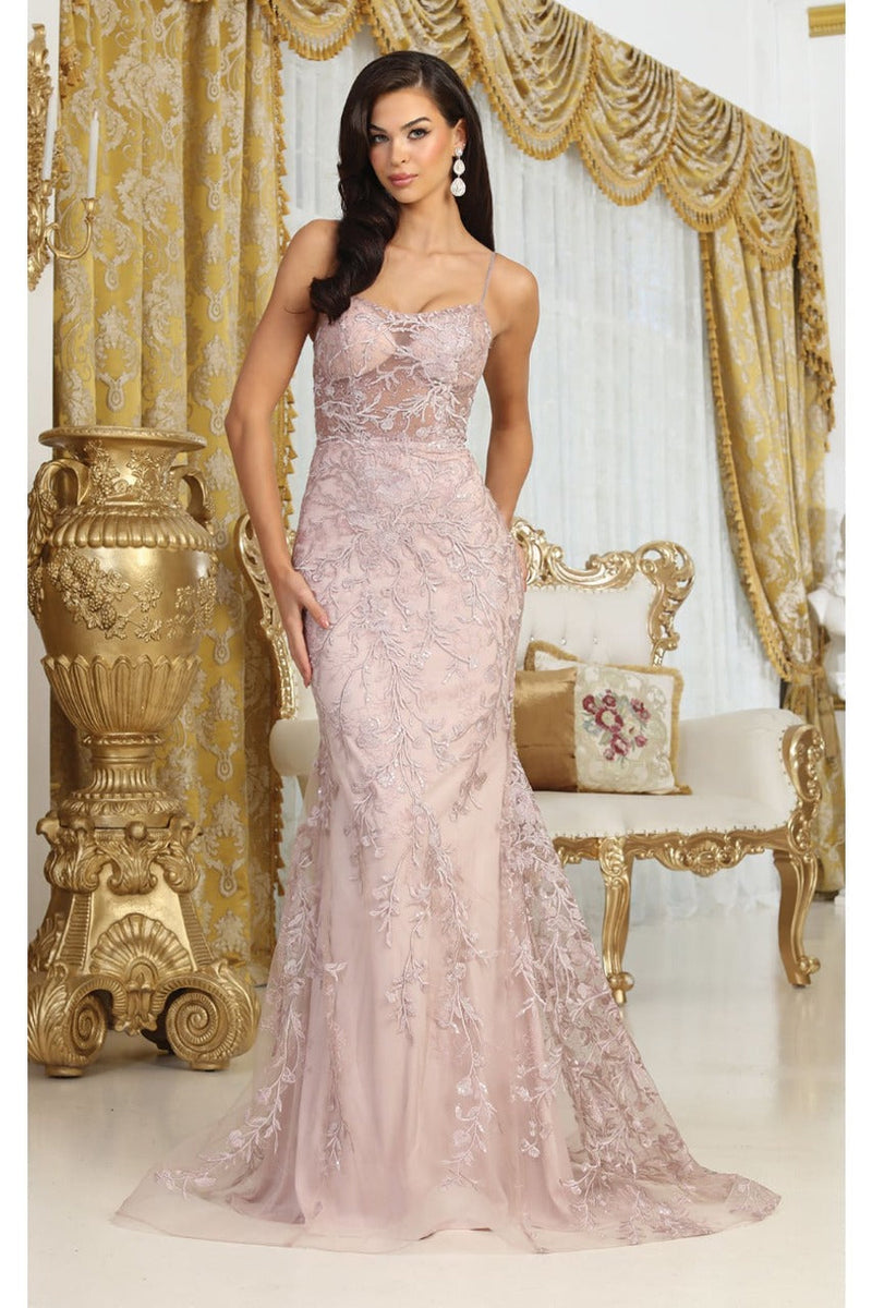 Royal Queen RQ8046 Sheer Corset Top Embroidered Prom Evening Gown
