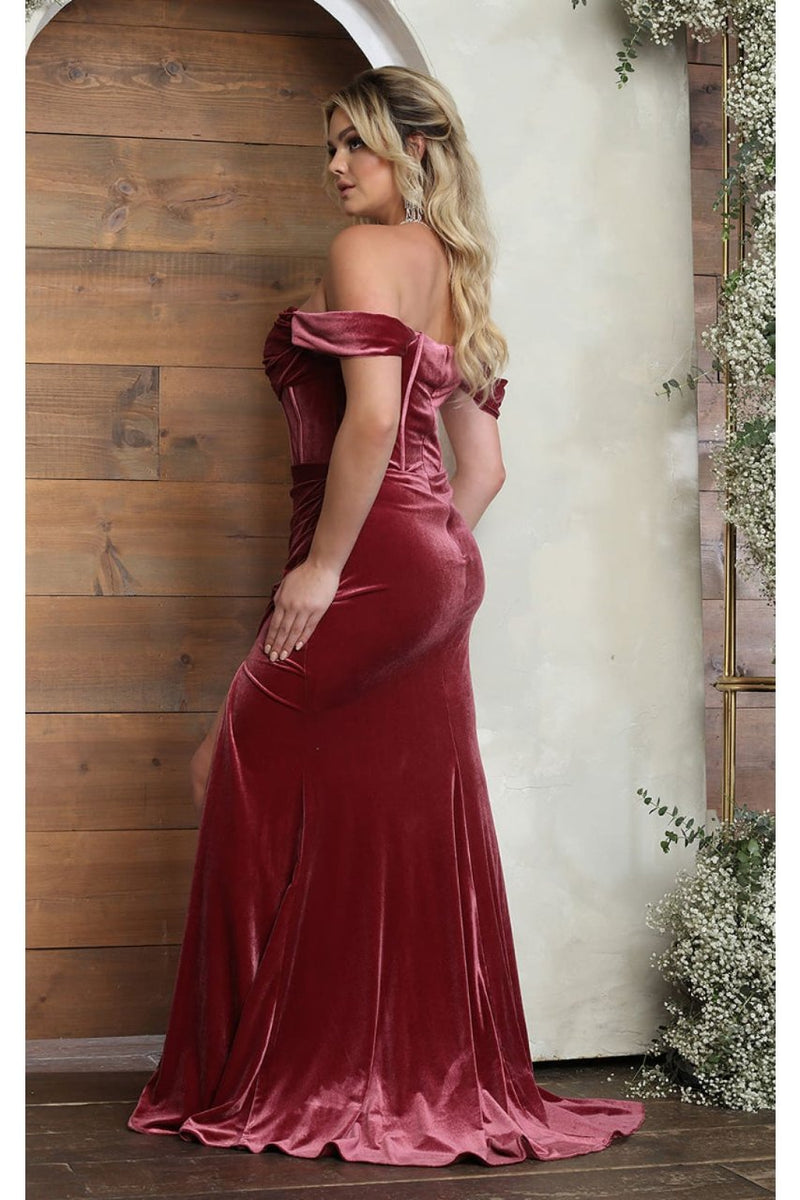 Off-Shoulder Velvet Corset Gown with High Slit Elegant Formal Prom by Royal Queen RQ8069