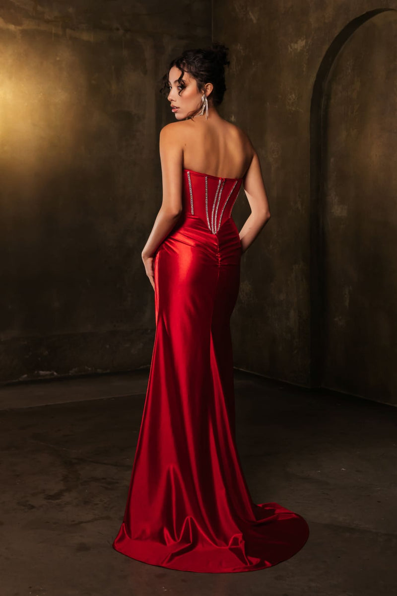 Royal Queen RQ8104 Draped Embellished High Slit Prom Evening Dress