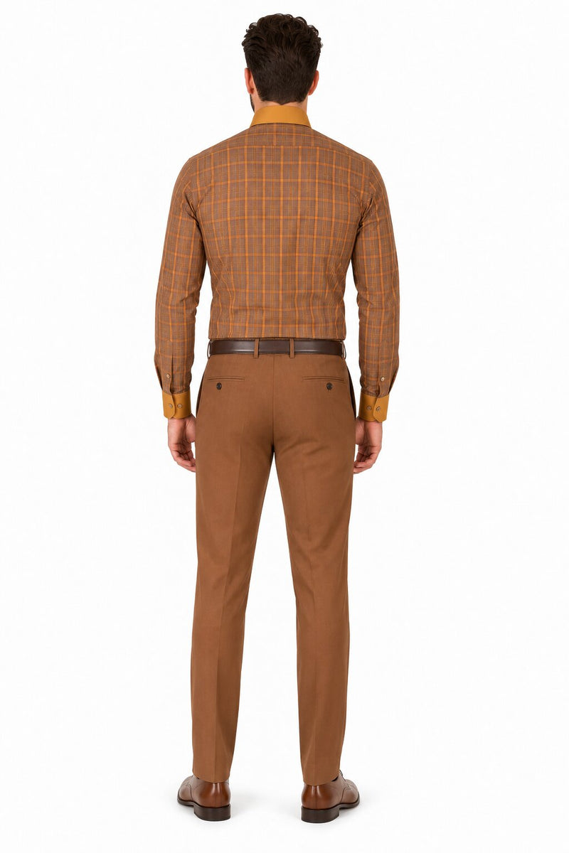 Mens Rust Tone on Tone Check Pattern Dress Shirt