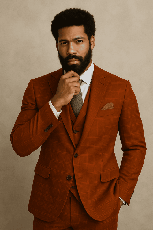 Wool Suit - Italian Made Business Suit by Statement Men's 3 Piece 100% Wool Modern Fit Suit - Sharp Plaid Pattern