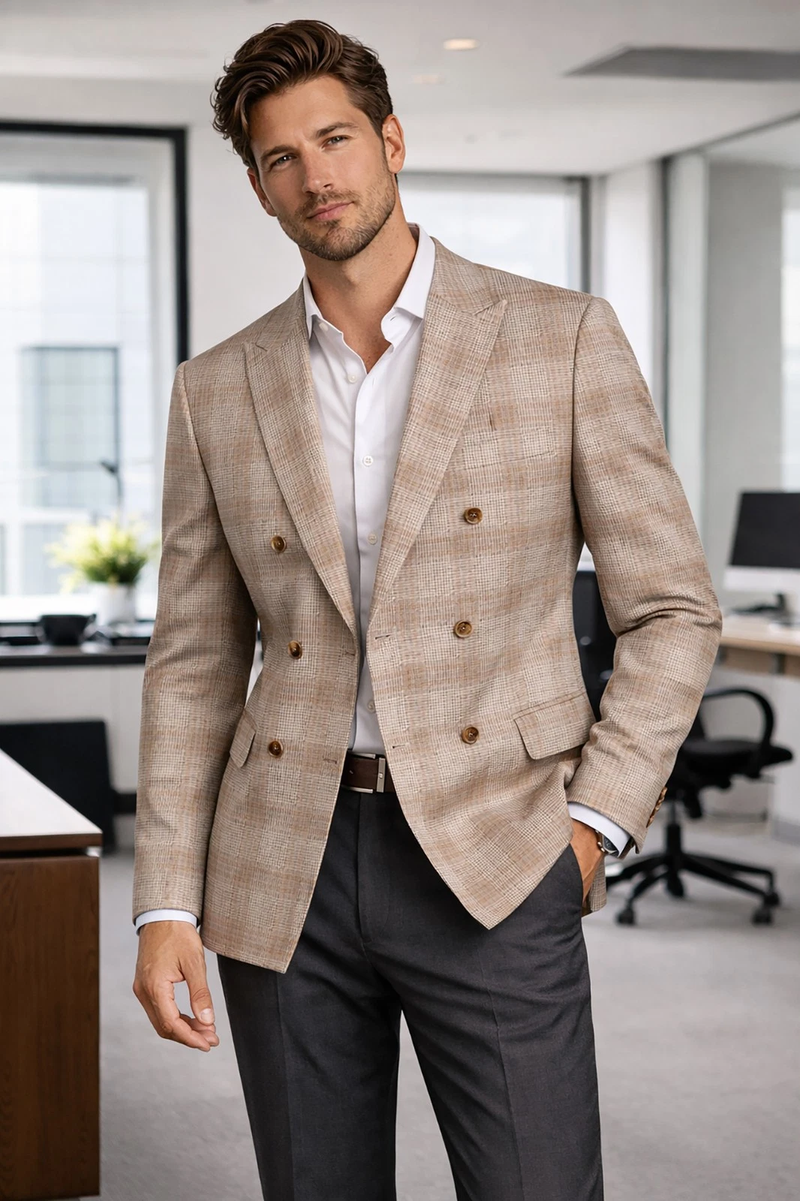 Men Regular-Fit Windowpane Blazer Jacket