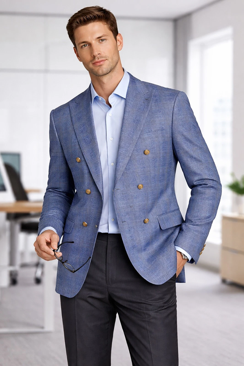 Men Regular-Fit Windowpane Blazer Jacket