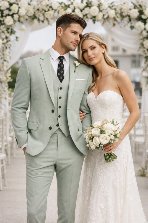 Sage Men Light Green Suit