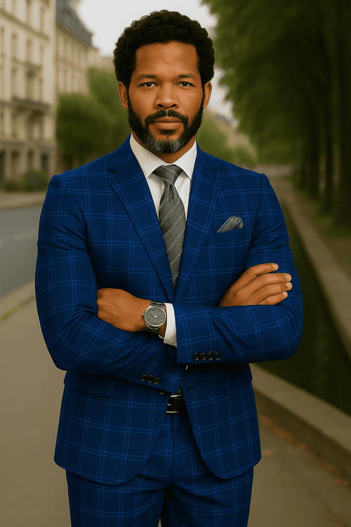 Wool Suit - Italian Made Business Suit by Statement Men's 2 Piece Big and Tall 100% Wool Fashion Suit - Bold Plaid