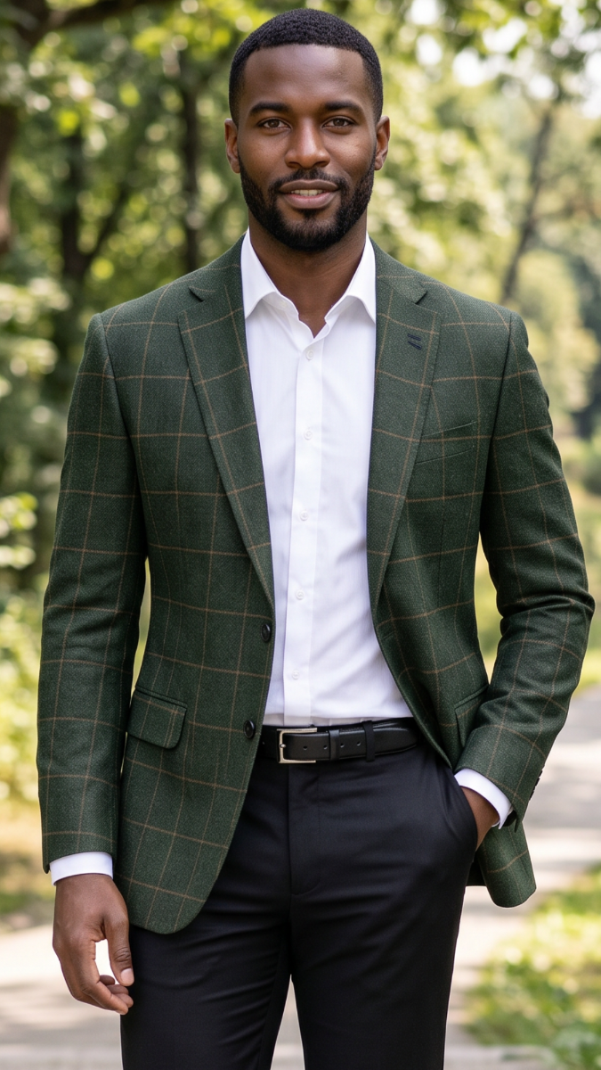 ジャケット・アウター acne studios chad hunter green 48 Statement Men's 100% Wool Modern Fit Sport Coat - Textured Plaid